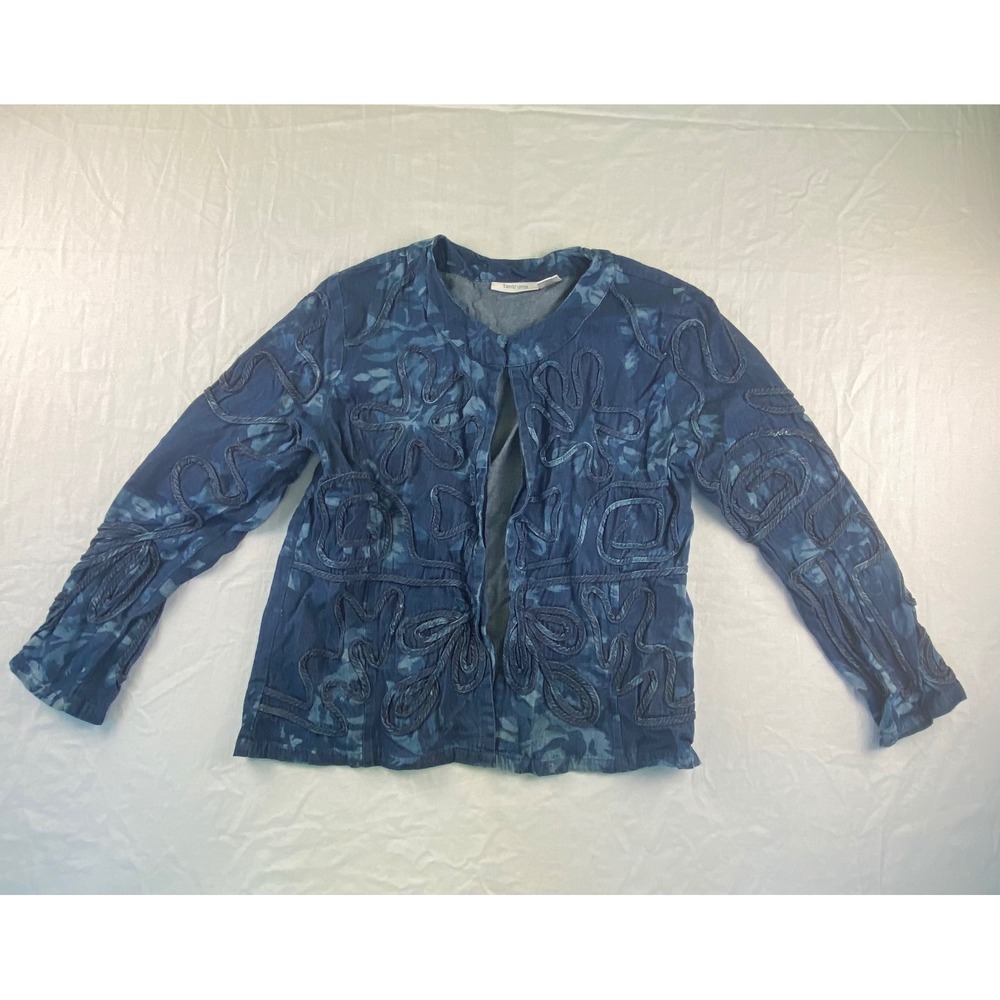 Tantrums Blue Denim Soutache Floral Embroidery Jacket XL Hook Eye Closure Boho